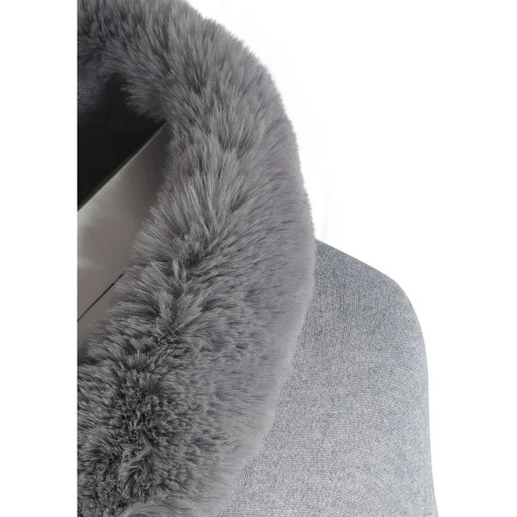 Zlyc Women Winter Faux Fur Shawl Stole Warm Wrap Cape - Gray - Picture 4 of 6